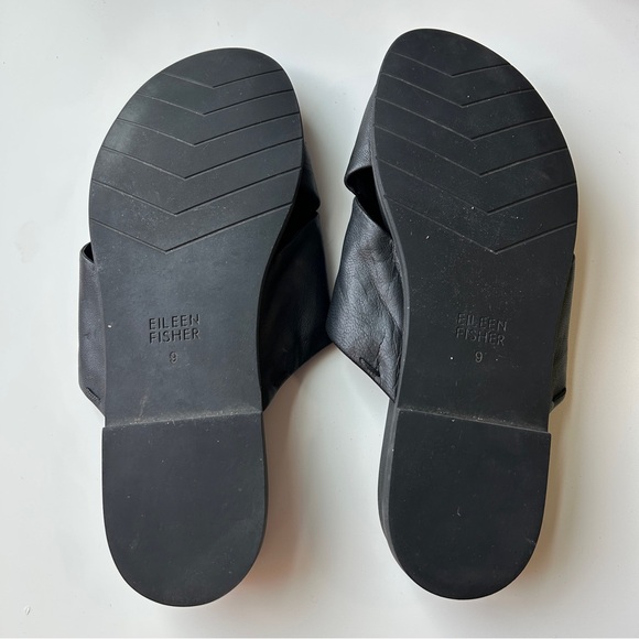 Eileen Fisher tumbled leather sandals size 9 black tan slip on - Picture 10 of 11